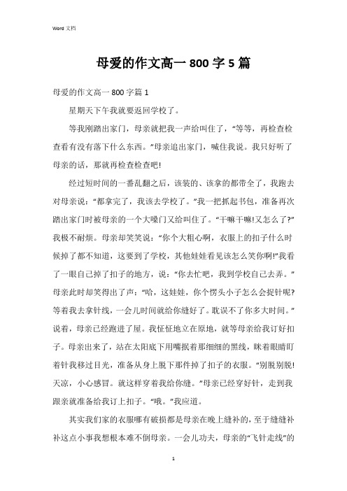 母爱的作文高一800字5篇