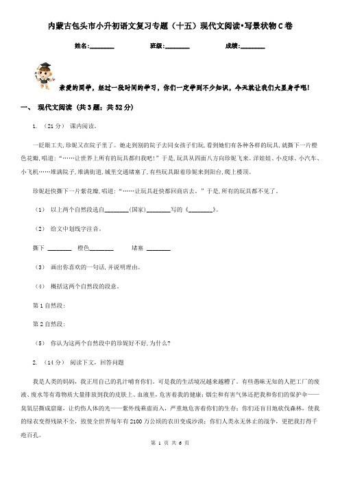 内蒙古包头市小升初语文复习专题(十五)现代文阅读