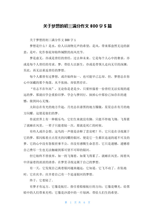 关于梦想的初三满分作文800字5篇