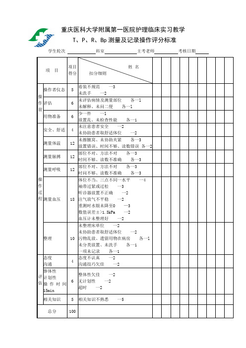 生命体征监测操作评分标准