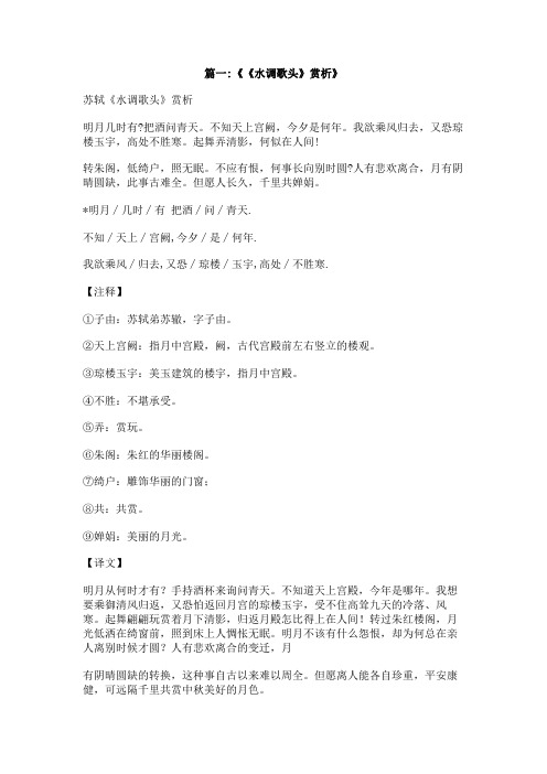 《水调歌头》赏析600字