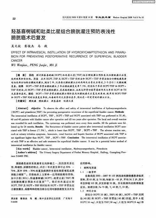 羟基喜树碱和吡柔比星组合膀胱灌注预防表浅性膀胱癌术后复发