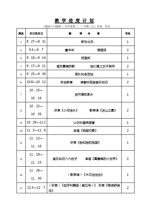 五年级上册全部音乐教案(陈修)