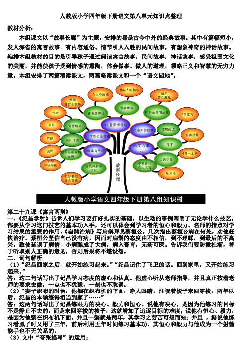 人教版小学四年级下册语文第八单元知识点整理