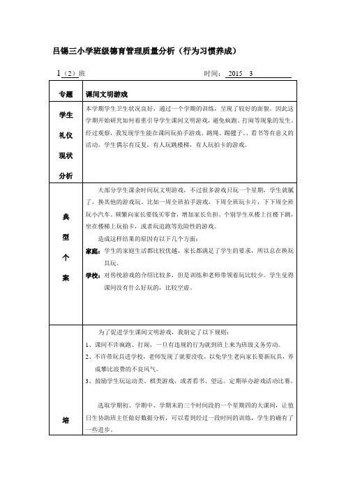 小学班级德育管理质量分析