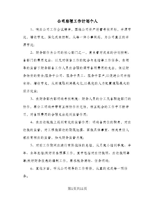 公司助理工作计划个人（五篇）