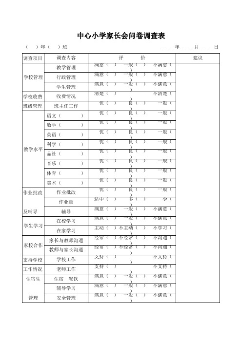 家长会问卷调查表