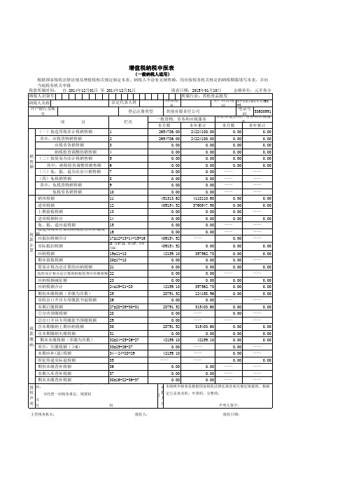 增值税纳税申报表主表及所有附表