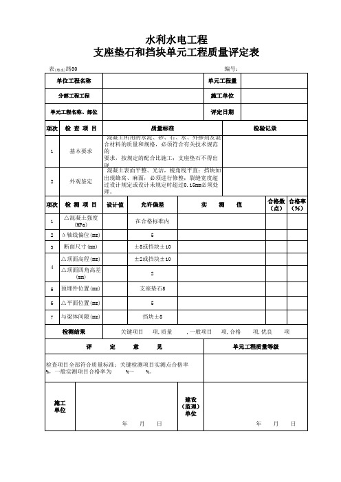 表(粤水)路30 支座垫石和挡块单元工程质量评定表