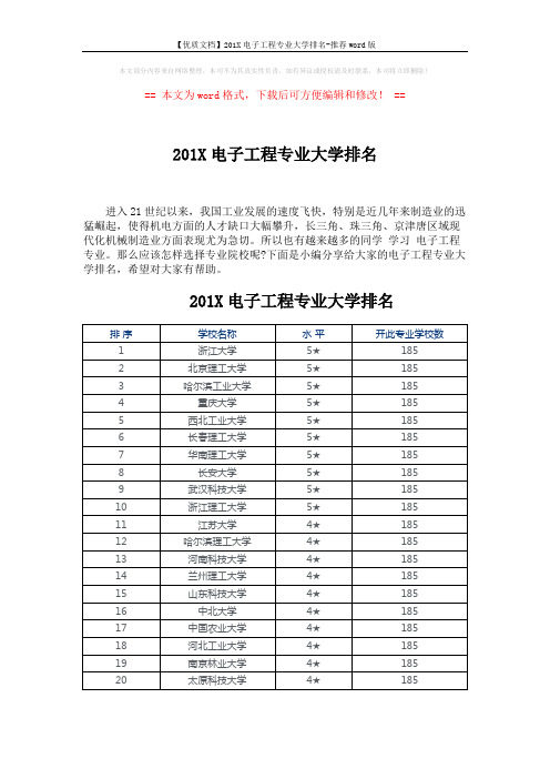 【优质文档】201X电子工程专业大学排名-推荐word版 (3页)