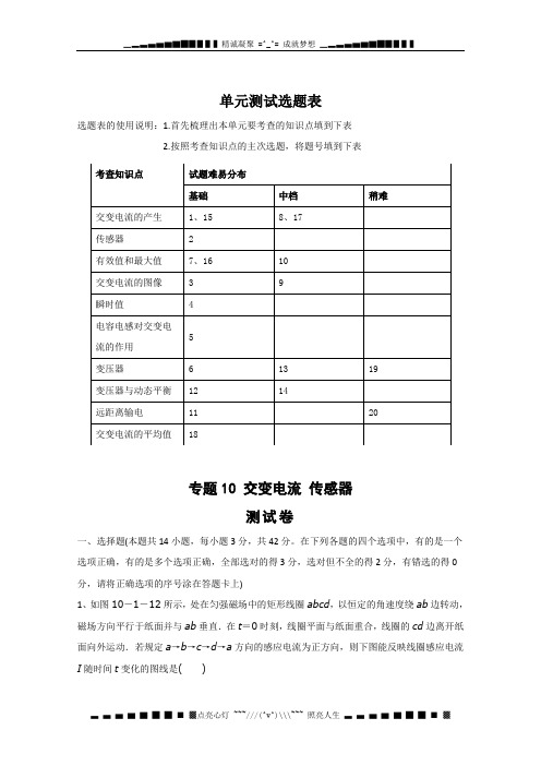 高考物理三轮押题 冲刺训练：专题10 交变电流 传感器