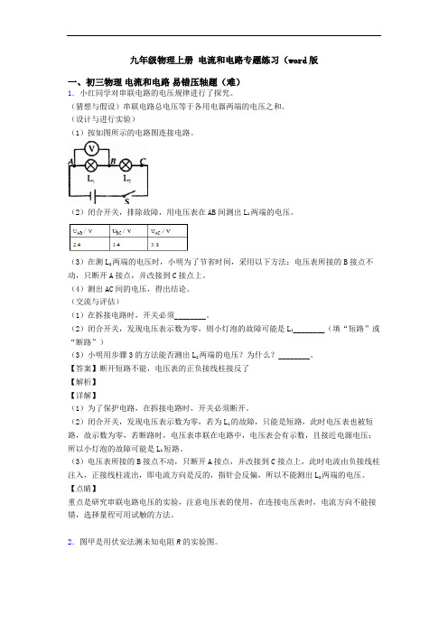 九年级物理上册 电流和电路专题练习(word版