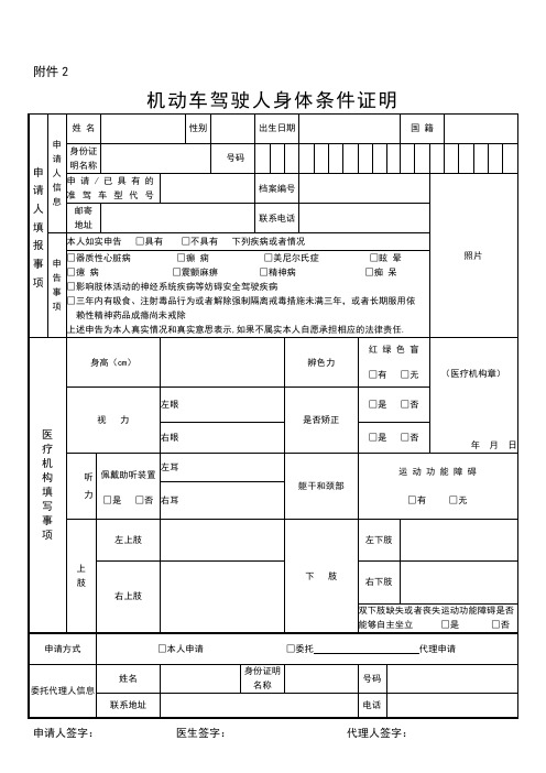 机动车驾驶人身体条件证明-医院驾驶证体检表