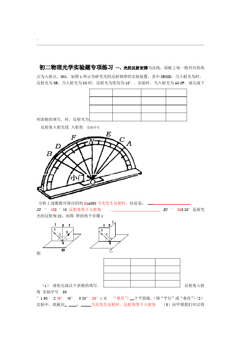 初二物理光学实验题专项练习含答案