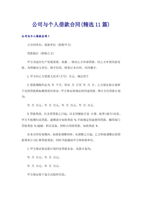 公司与个人借款合同(精选11篇)