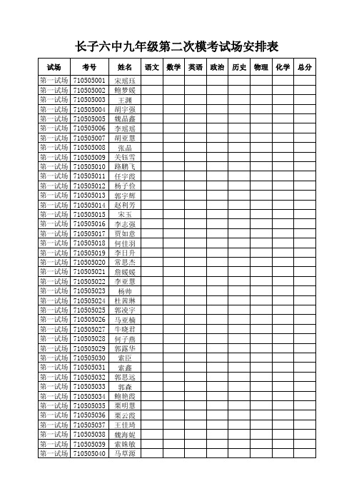 2013年九年级第二次模考试场安排表