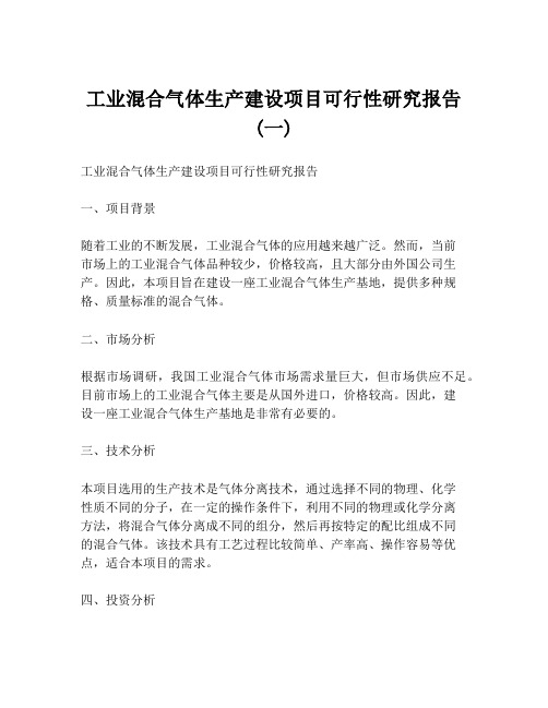 工业混合气体生产建设项目可行性研究报告 (一)