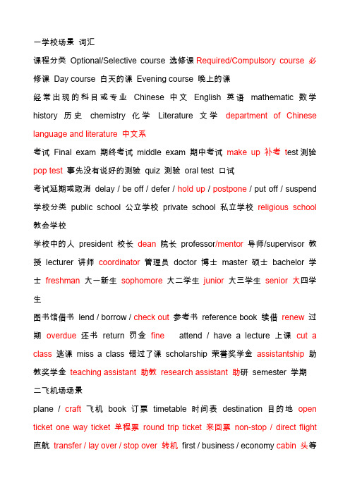 场景词汇及10大类听力提示词