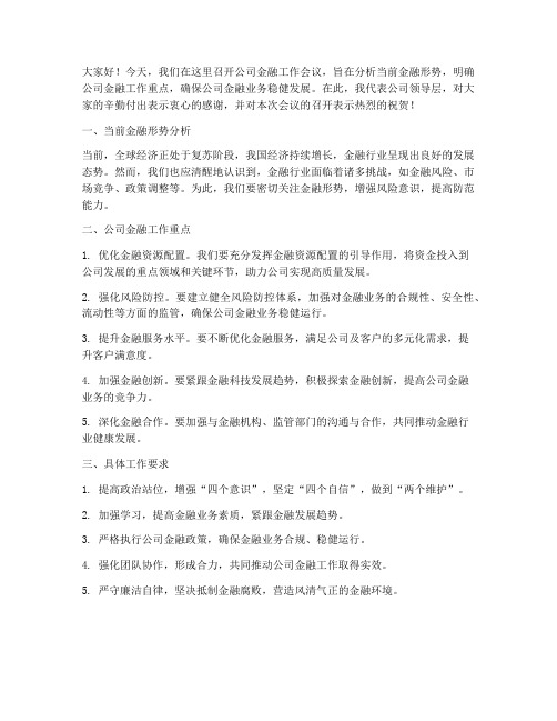 公司金融开会领导发言稿