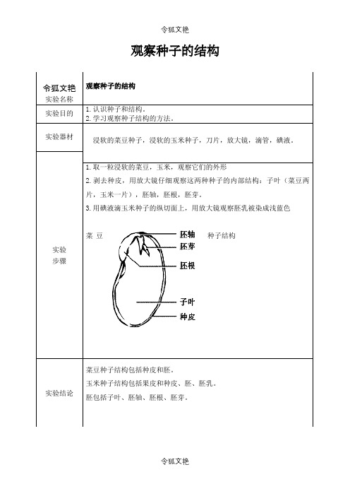 观察种子的结构实验报告之令狐文艳创作