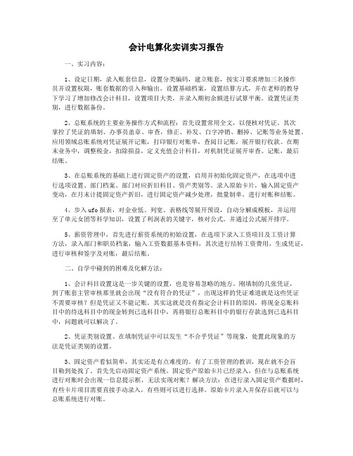 会计电算化实训实习报告