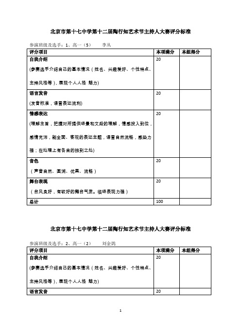 主持人大赛评分标准