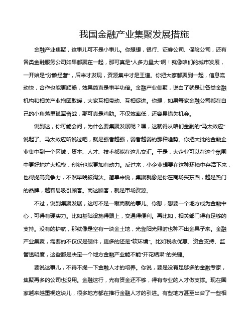 我国金融产业集聚发展措施