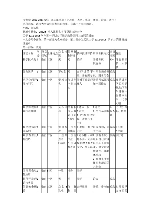 武汉大学选课指南