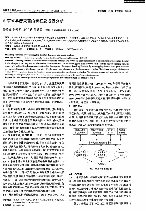 山东省旱涝灾害的特征及成因分析