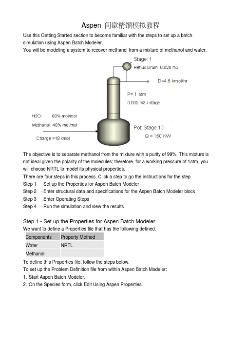 Aspen batch 间歇精馏模拟