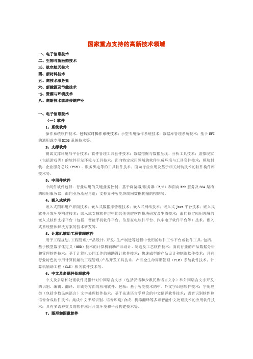 国家重点支持的八大高新技术领域