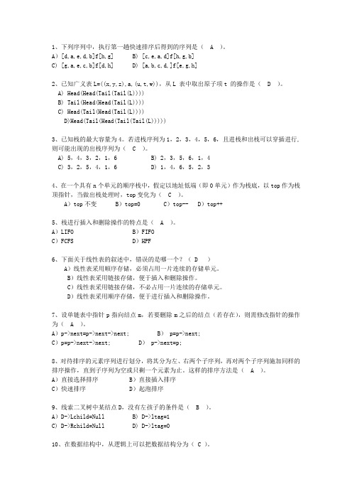 2011浙江省数据结构与算法试题及答案