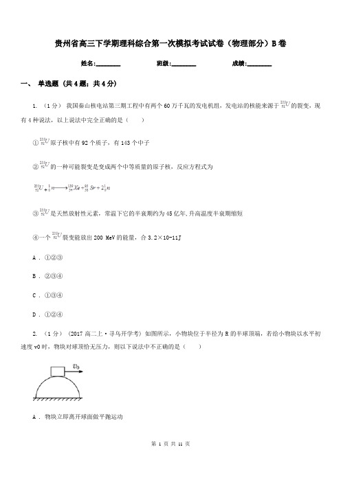 贵州省高三下学期理科综合第一次模拟考试试卷(物理部分)B卷