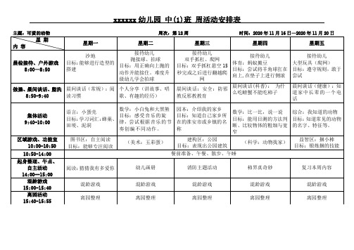 中班第12周周计划