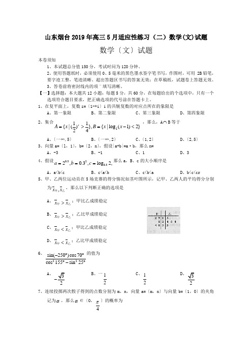 山东烟台2019年高三5月适应性练习(二)数学(文)试题