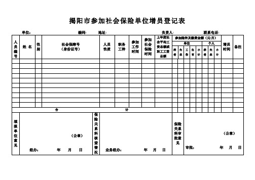 揭阳市参加社会保险单位增员登记表