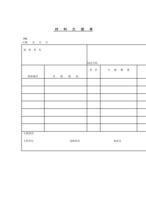 材料欠拨单(表格模板、doc格式)