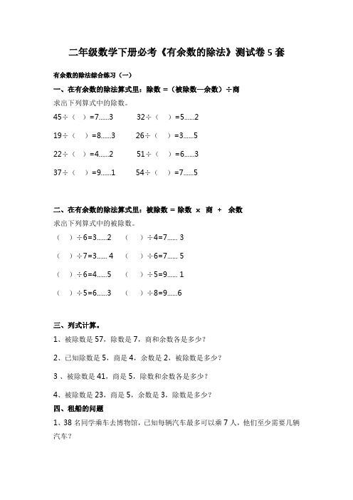 二年级数学下册必考《有余数的除法》测试卷5套