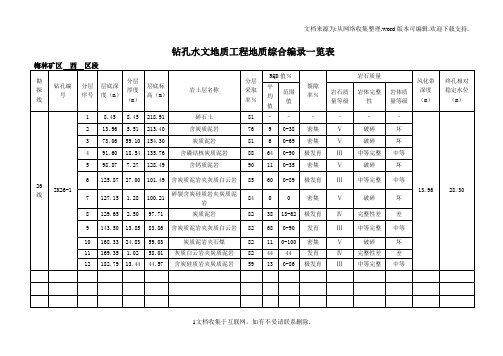 钻孔水文地质工程地质综合编录一览表模板