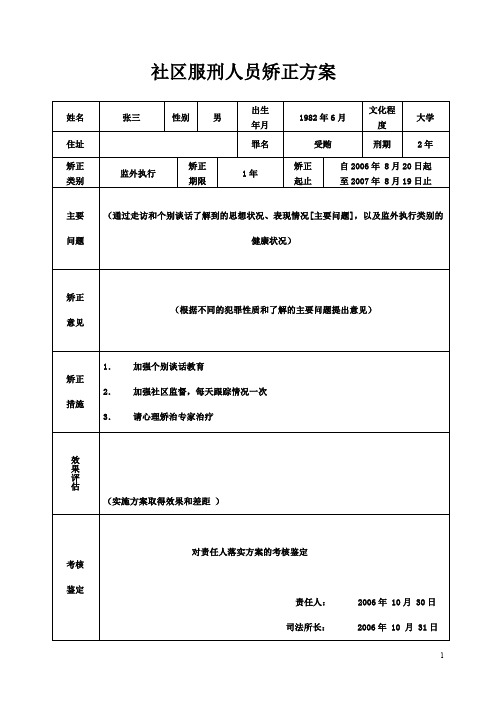 社区服刑人员矫正方案+社区矫正监护协议书