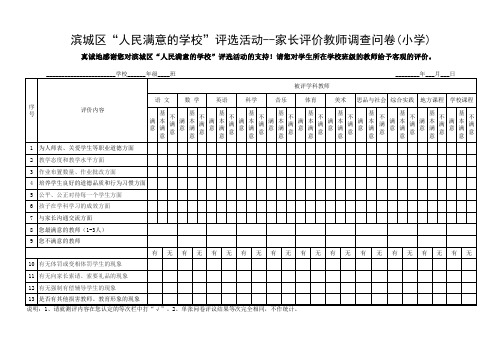 (最新整理)家长评小学教师问卷