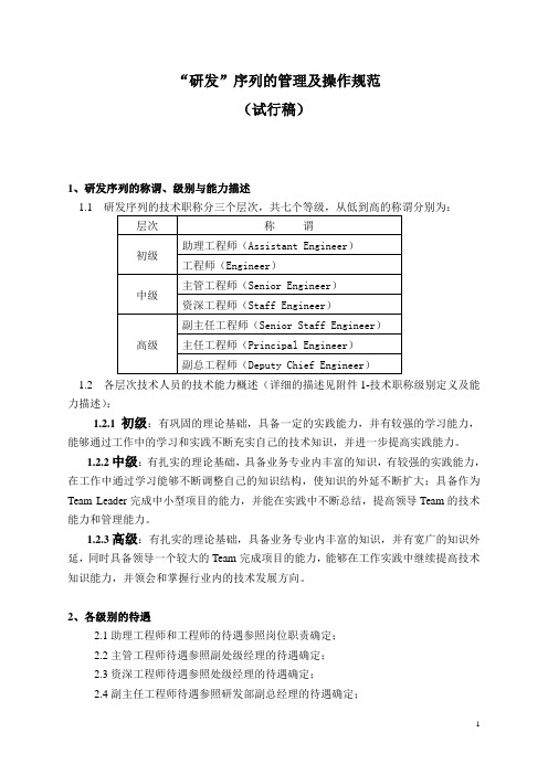 【职称管理】技术职称评定研发序列技术职称管理规范