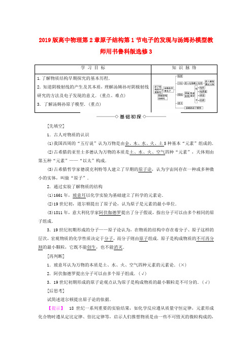 2019版高中物理第2章原子结构第1节电子的发现与汤姆孙模型教师用书鲁科版选修3.doc