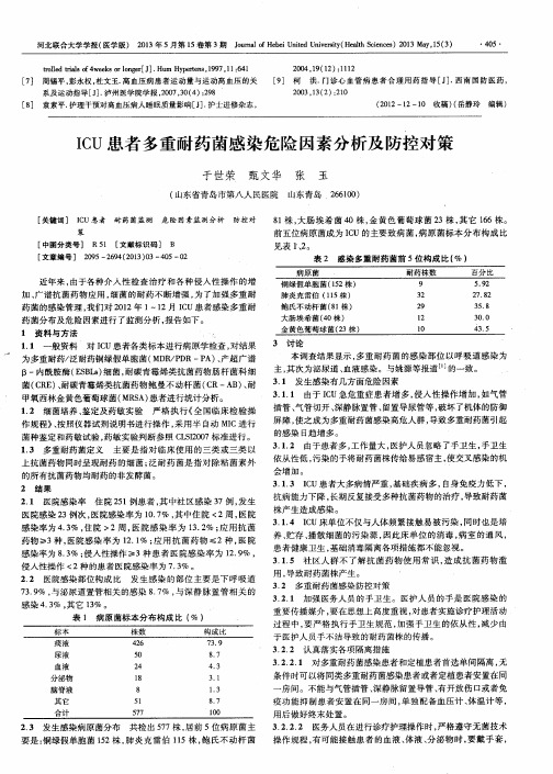 ICU患者多重耐药菌感染危险因素分析及防控对策