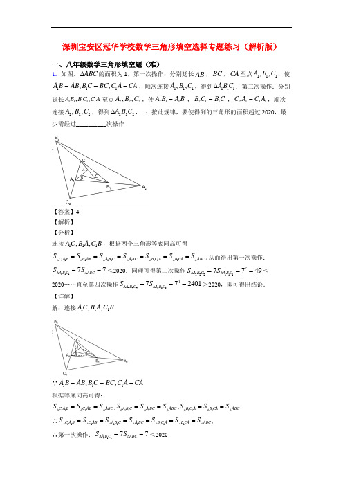 深圳宝安区冠华学校数学三角形填空选择专题练习(解析版)