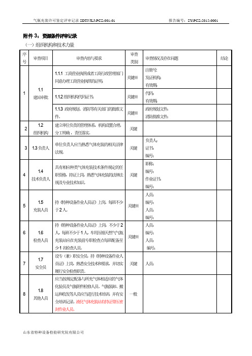 气瓶充装评审记录和表格