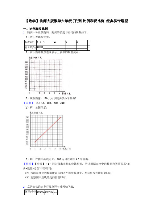 【数学】北师大版数学六年级(下册)比例和反比例 经典易错题型