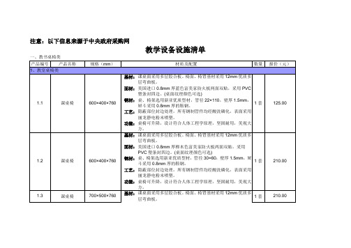 小学桌椅配置清单