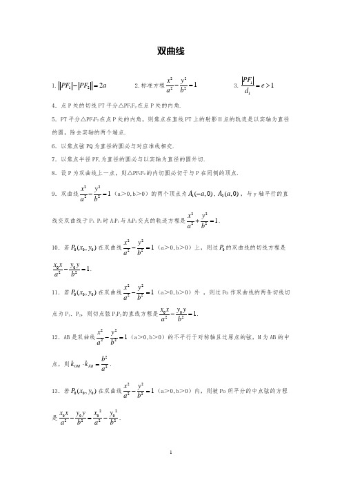 高中数学最全双曲线二级结论大全