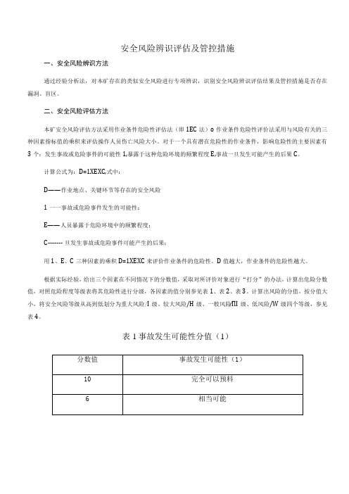 安全风险辨识评估及管控措施